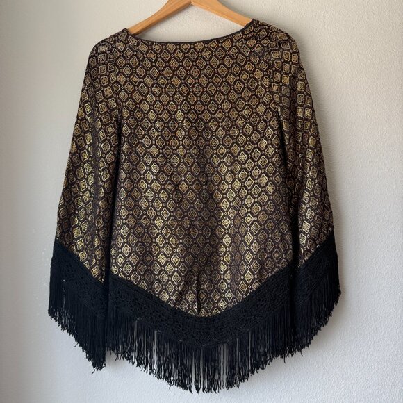 Vintage S. Howard Hirsch Black Gold Brocade Fringe Jacket I XS/S - Picture 9 of 10